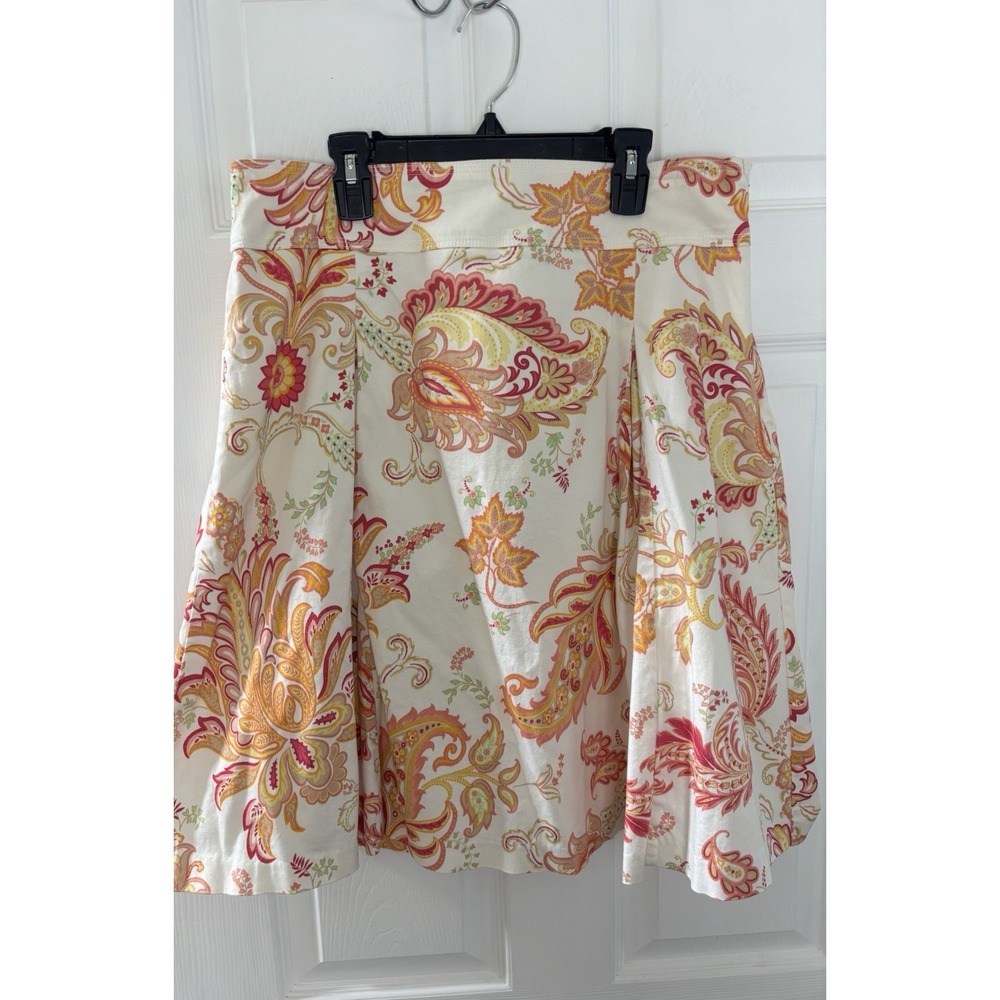 Cream & Pink Paisley Floral George Skirt Sz 12 (32x23) Knee Length A-Line Preppy